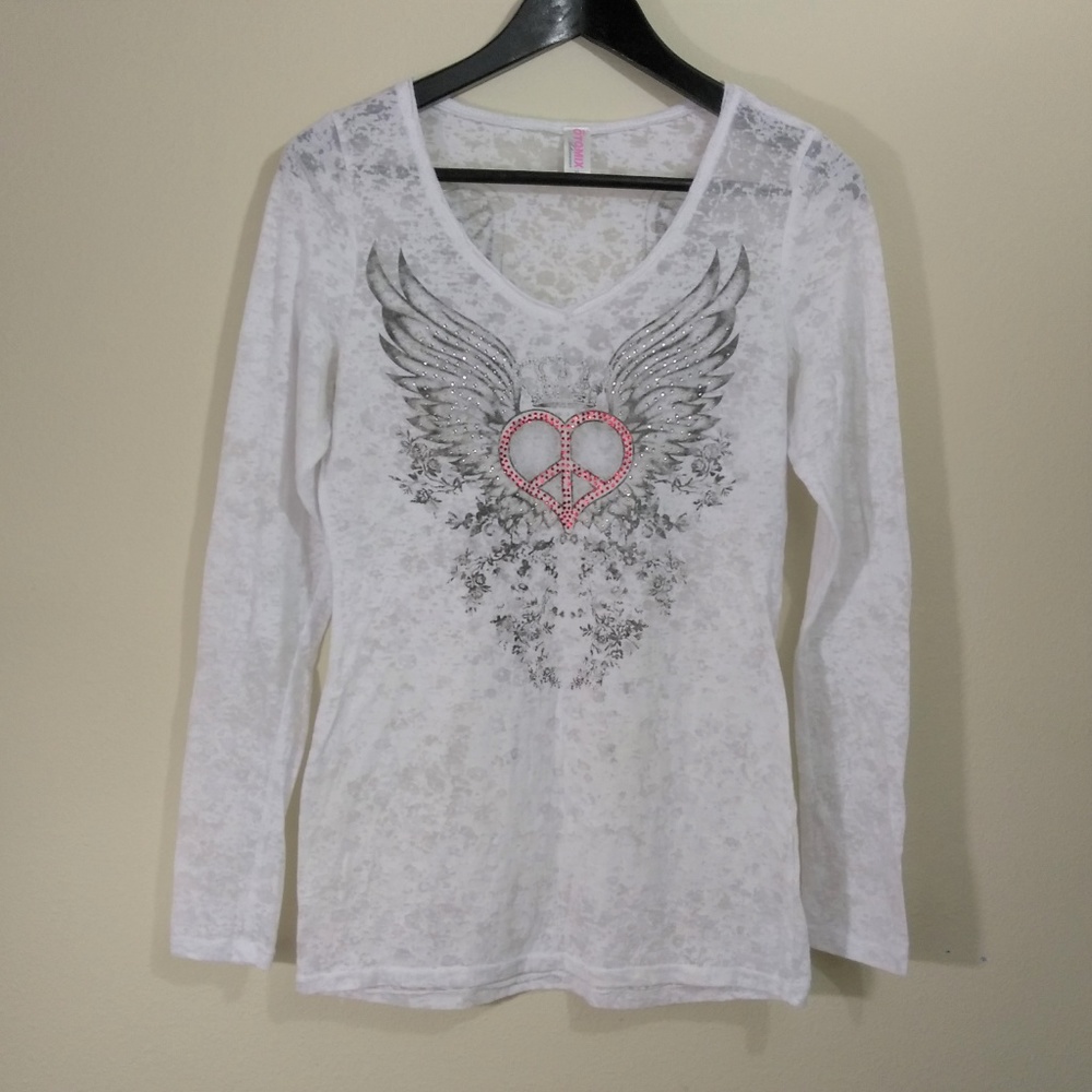 Otomix size XL peace heart angel wings burnout top